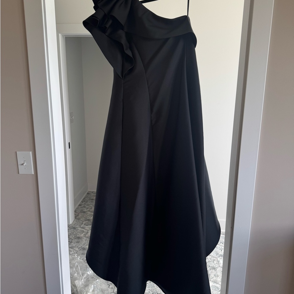 Adrianna Papell Black Asymmetrical Ruffled Cocktail Dress